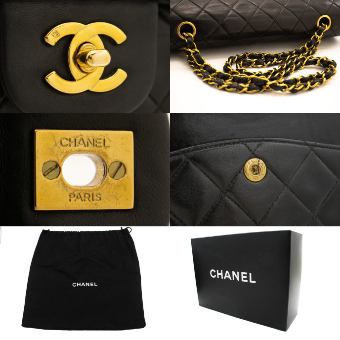 Chanel Double flap Leather Black Bag For Women's