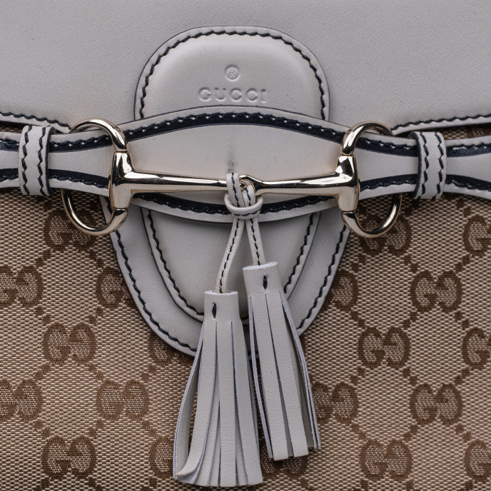 Gucci Cream Leather and GG Canvas Emily Shoulder Bag