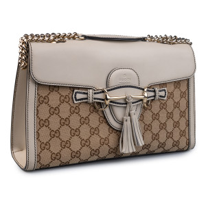 Gucci Cream Leather and GG Canvas Emily Shoulder Bag