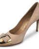 Salvatore Ferragamo Beige Suede Nina Metal Pumps Size 6