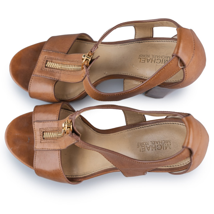 Michael by Michael Kors Tan Leather Zip Detail Sandals Size 6