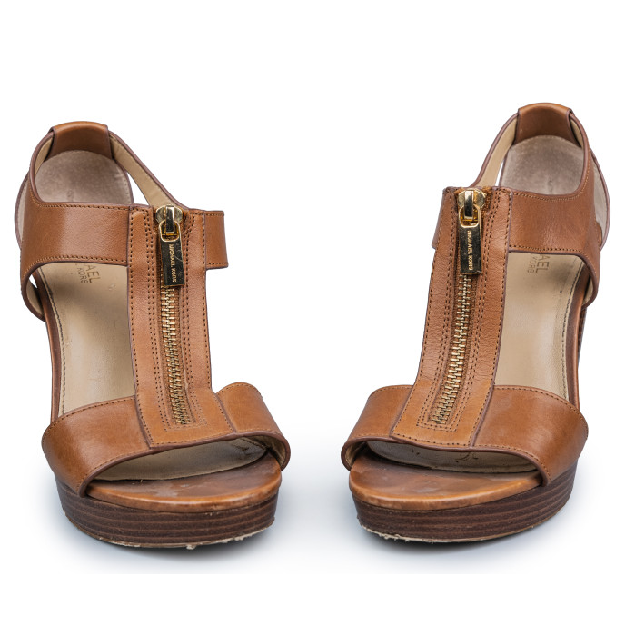 Michael by Michael Kors Tan Leather Zip Detail Sandals Size 6