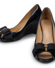 Tory Burch Black Patent Leather Trudy Open Toe Wedges Size 6.5