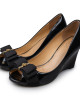 Tory Burch Black Patent Leather Trudy Open Toe Wedges Size 6.5