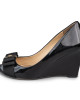 Tory Burch Black Patent Leather Trudy Open Toe Wedges Size 6.5