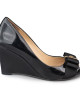 Tory Burch Black Patent Leather Trudy Open Toe Wedges Size 6.5