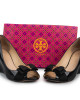 Tory Burch Black Patent Leather Trudy Open Toe Wedges Size 6.5