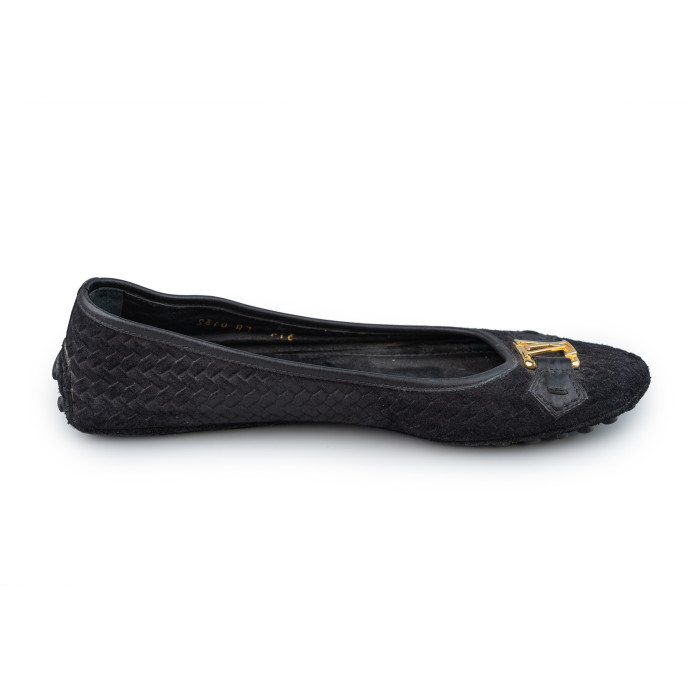 Louis Vuitton Black Woven Suede Oxford Ballet Flats Size 37.5