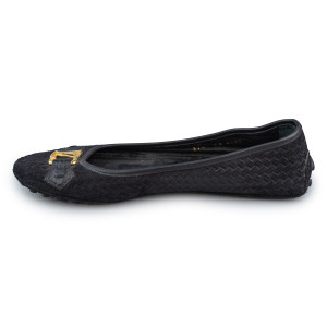 Louis Vuitton Black Woven Suede Oxford Ballet Flats Size 37.5