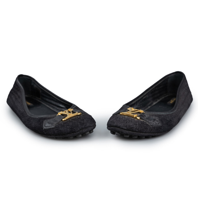 Louis Vuitton Black Woven Suede Oxford Ballet Flats Size 37.5