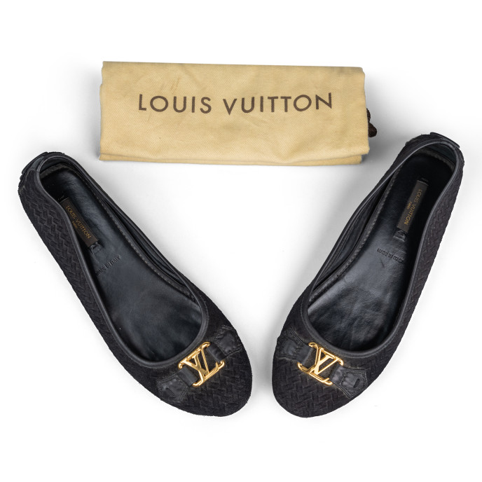 Louis Vuitton Black Woven Suede Oxford Ballet Flats Size 37.5