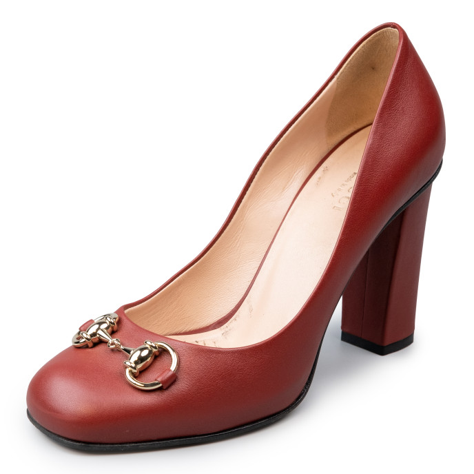 Gucci Maroon Leather Horsebit Pumps Size 36.5