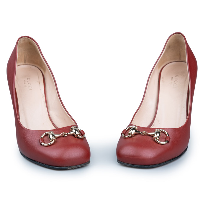 Gucci Maroon Leather Horsebit Pumps Size 36.5