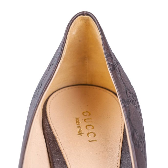 Gucci Brown Guccissima Leather Open Toe Pumps Size 39