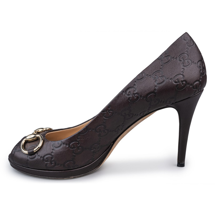 Gucci Brown Guccissima Leather Open Toe Pumps Size 39