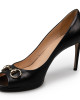 Gucci Black Leather Horsebit Open Toe Pumps Size 39