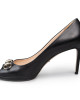 Gucci Black Leather Horsebit Open Toe Pumps Size 39