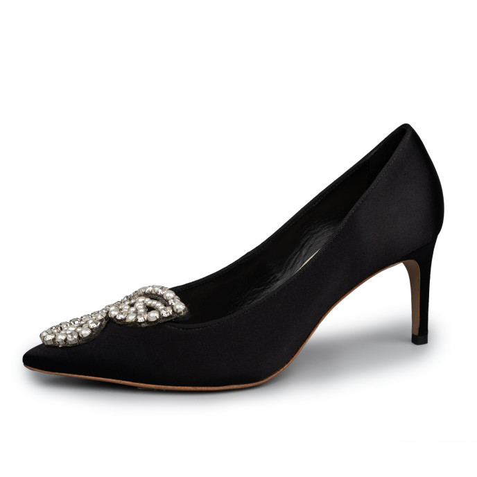 Sophia Webster Black Satin Embellished Pumps Size 38.5