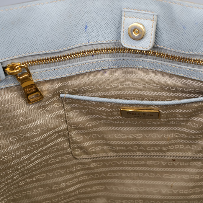 Prada Blue Vitello Daino Leather Top Handle 