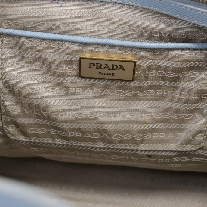 Prada Blue Vitello Daino Leather Top Handle 