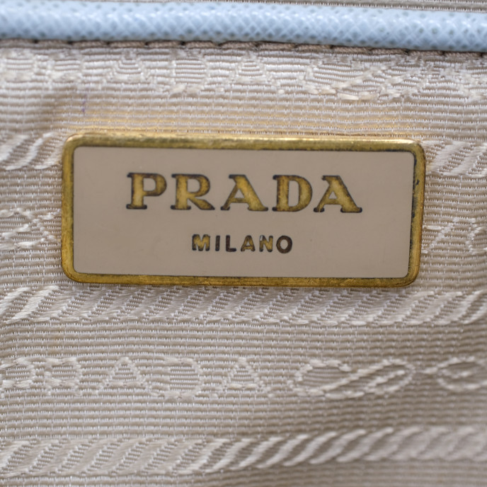 Prada Blue Vitello Daino Leather Top Handle 