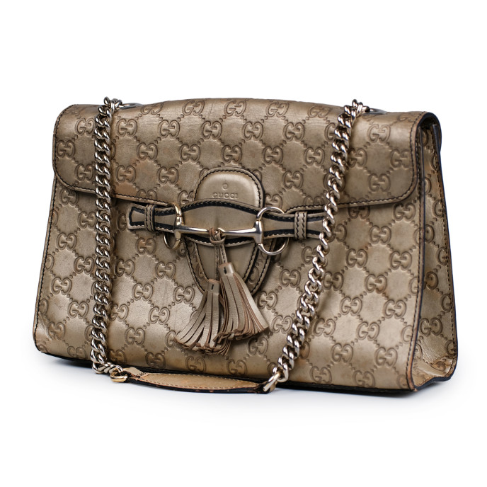 Gucci Bronze Guccissima Leather Emily Shoulder Bag