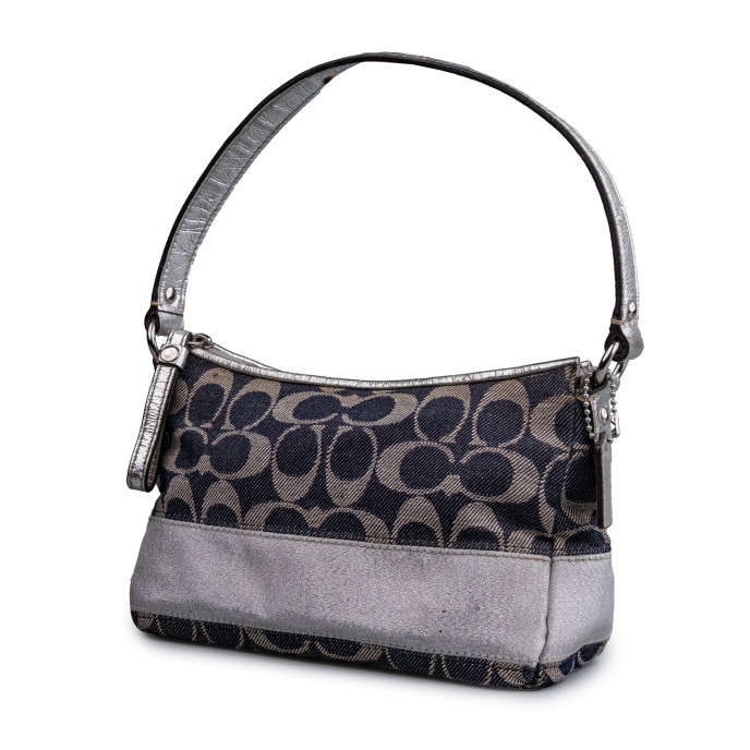 Coach Blue/Silver Signature Denim Shoulder Bag