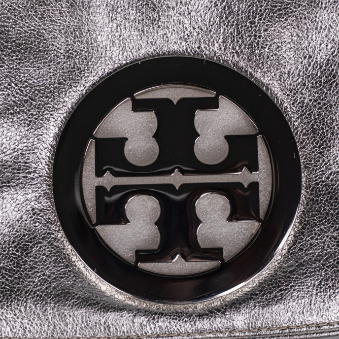 Tory Burch Silver Leather Reva Logo Crossbody Bag