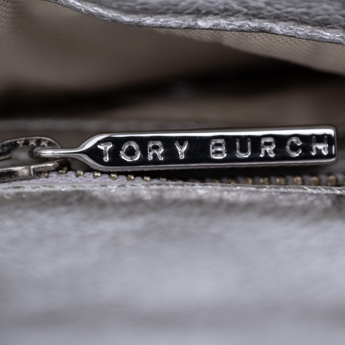 Tory Burch Silver Leather Reva Logo Crossbody Bag