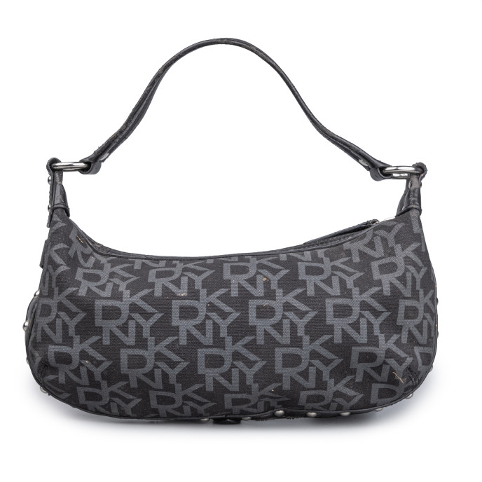 DKNY Black Monogram Canvas Shoulder Bag