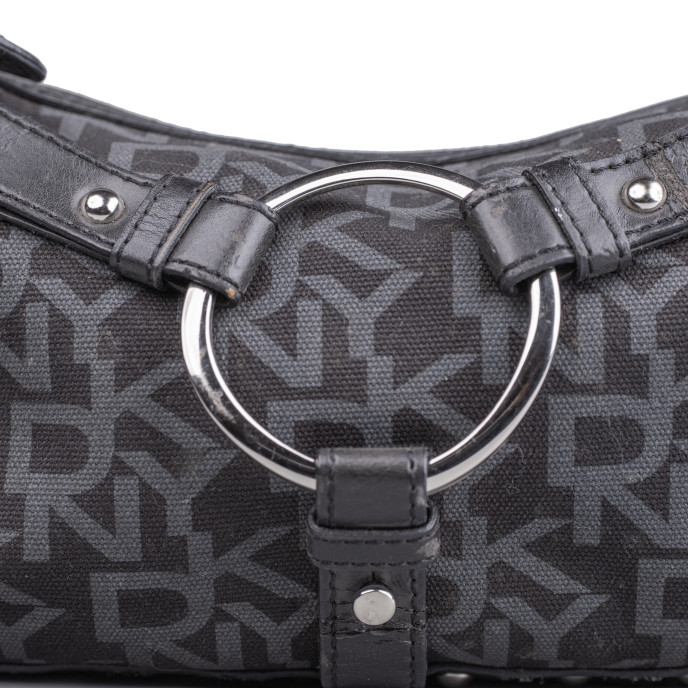 DKNY Black Monogram Canvas Shoulder Bag