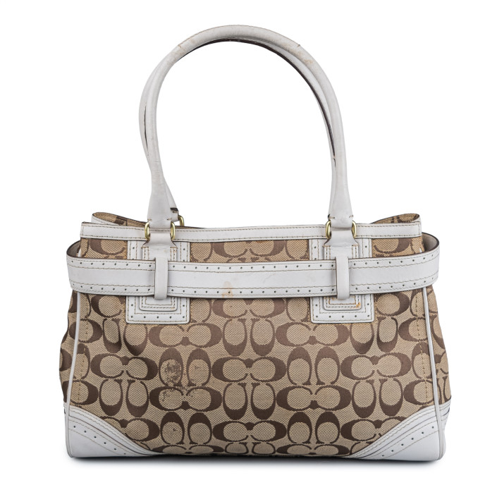 Coach Beige/White Signature Canvas HandBag