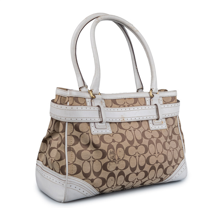 Coach Beige/White Signature Canvas HandBag