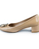 Salvatore Ferragamo Beige Patent Leather Block Heel Pumps Size 9