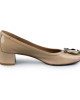 Salvatore Ferragamo Beige Patent Leather Block Heel Pumps Size 9