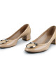 Salvatore Ferragamo Beige Patent Leather Block Heel Pumps Size 9