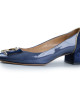 Salvatore Ferragamo Navy Blue Patent Leather / Suede Block Heel Pumps Size 9.5C