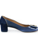 Salvatore Ferragamo Navy Blue Patent Leather / Suede Block Heel Pumps Size 9.5C