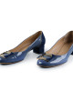 Salvatore Ferragamo Navy Blue Patent Leather / Suede Block Heel Pumps Size 9.5C