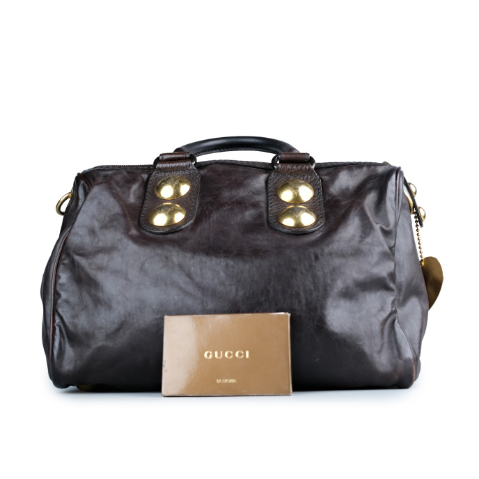 Gucci Black Leather Babouska Boston Bag