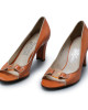 Salvatore Ferragamo Orange Patent Leather Peep Toes