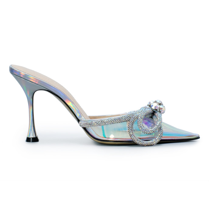 Mach & Mach Multicolor PVC Crystal Embellished Double Bow Mules Size 36 