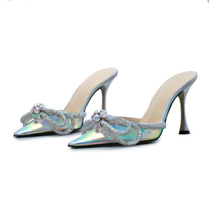 Mach & Mach Multicolor PVC Crystal Embellished Double Bow Mules Size 36 