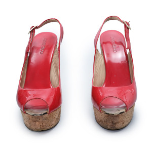 Jimmy Choo Red Patent Leather Cork Wedges Size 40