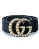 Gucci Black Leather Pearl Double G Belt