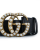 Gucci Black Leather Pearl Double G Belt