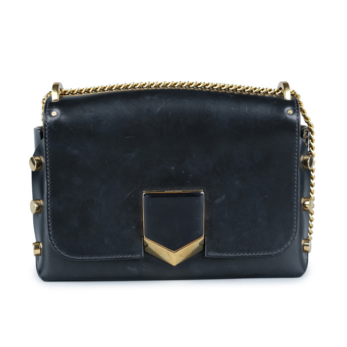 Jimmy Choo Black Leather Lockett Shoulder Bag