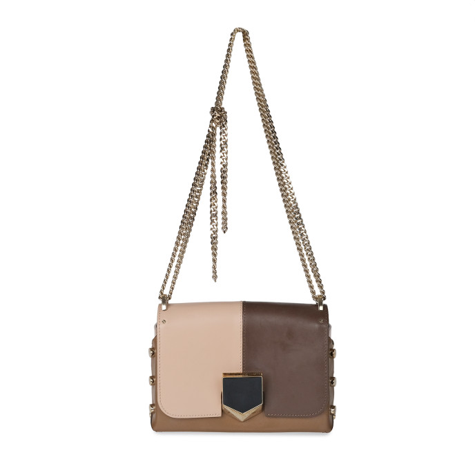 Jimmy Choo Cream/ Brown Leather Lockett Shoulder Bag