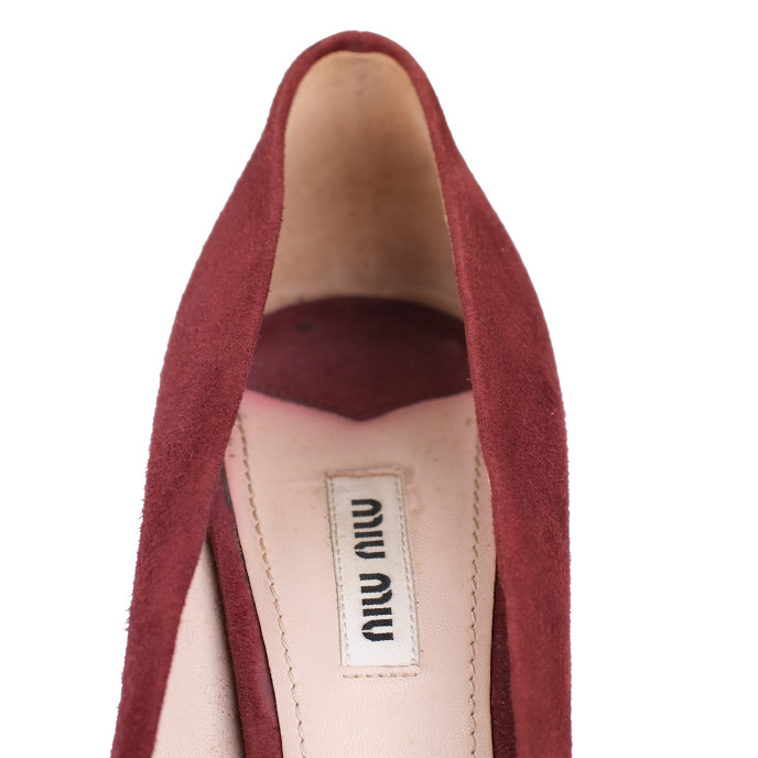 Miu MIu Maroon Suede Peep Toe Pumps