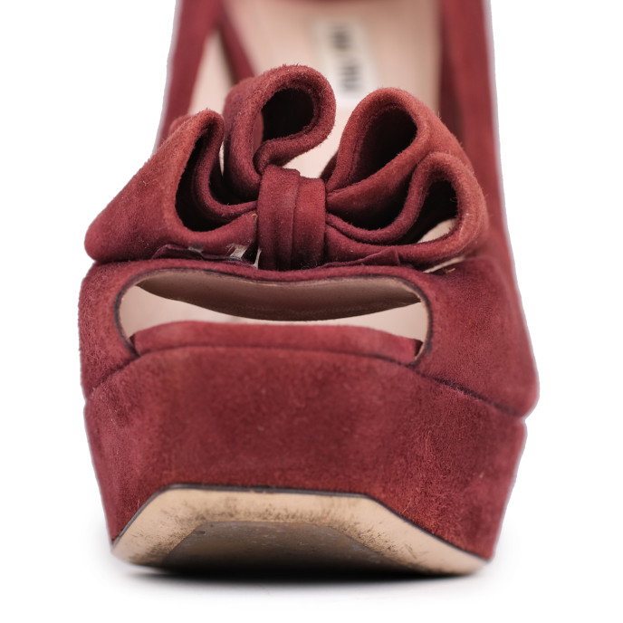 Miu MIu Maroon Suede Peep Toe Pumps